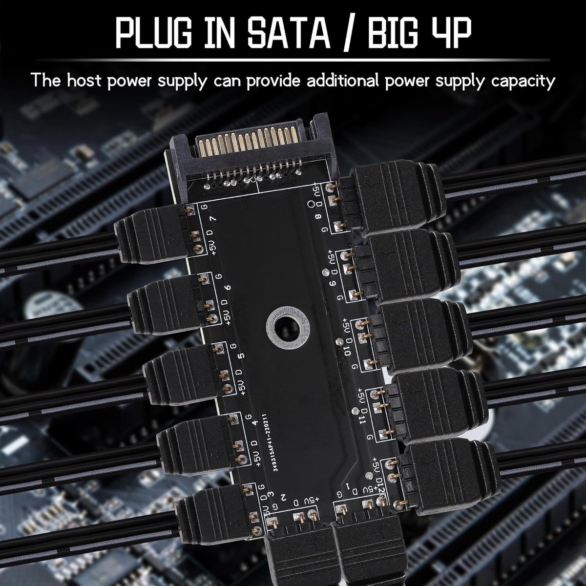 11-Port 5V 3-Pin ARGB Splitter Hub met SATA Power - afbeelding 2