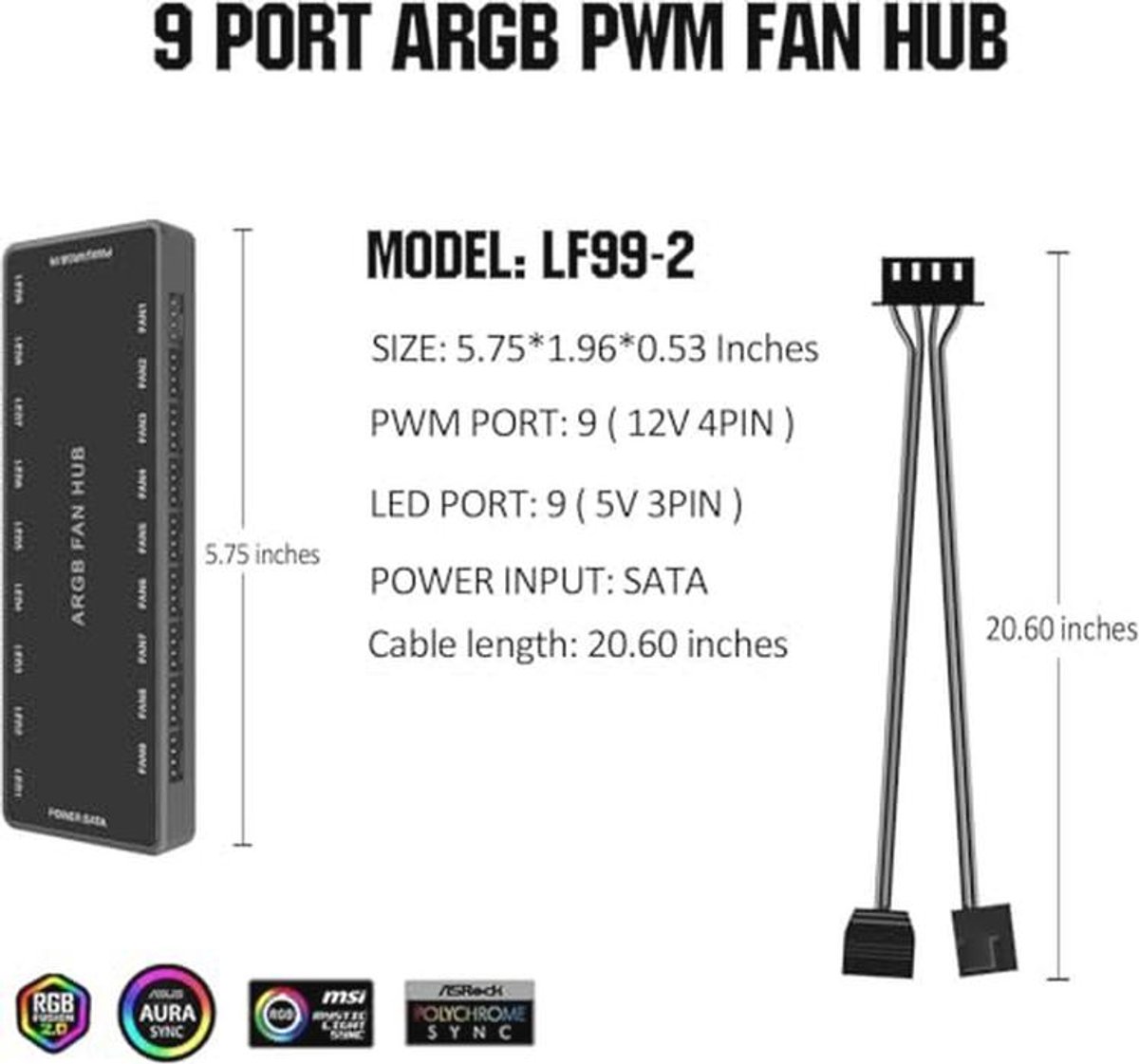 Argb Pwm Fan Hub 2-In-1 Met 18 Poorten Voor Cpu-Fans ventilator controller - afbeelding 3