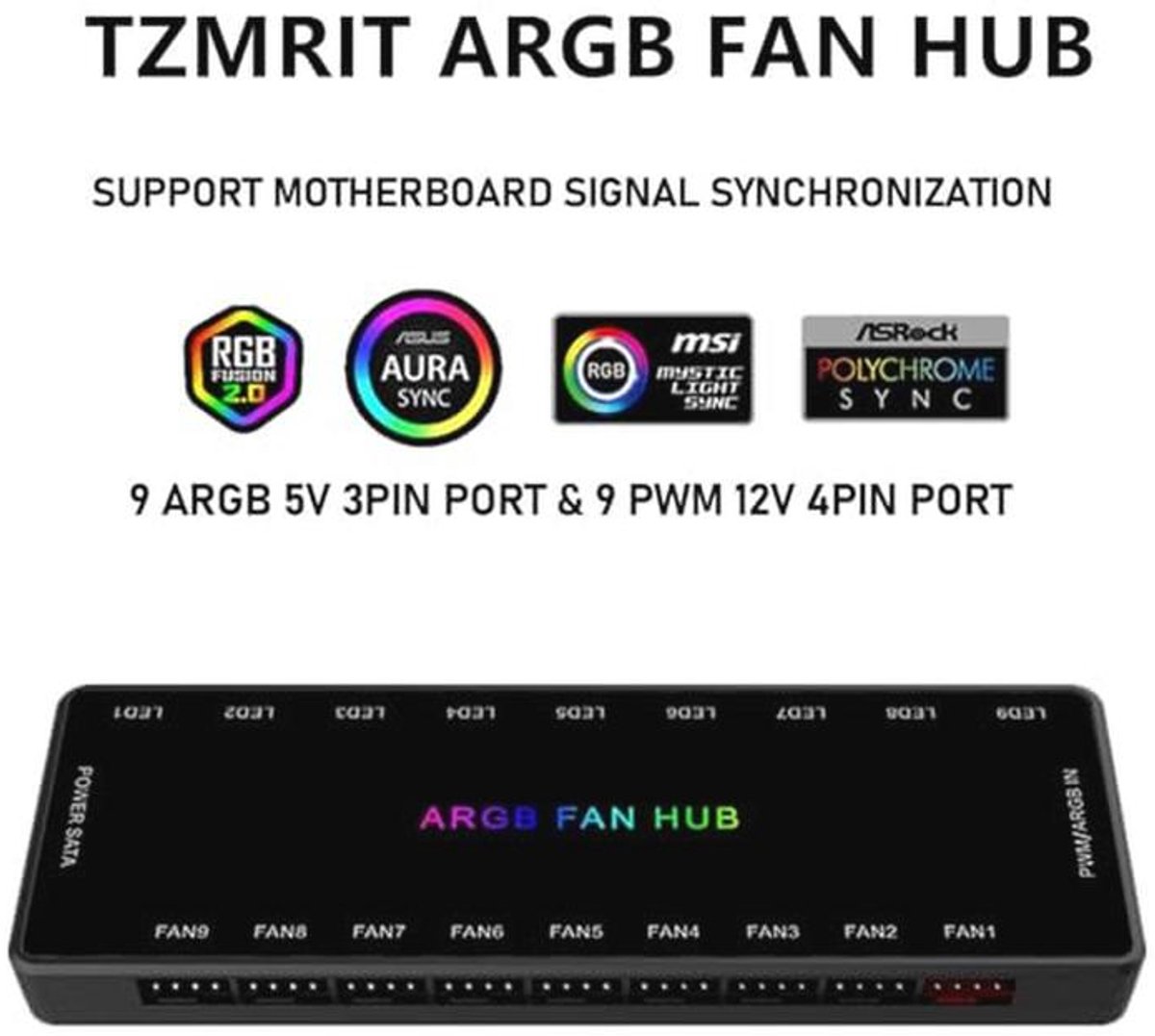 Argb Pwm Fan Hub 2-In-1 Met 18 Poorten Voor Cpu-Fans ventilator controller - afbeelding 5