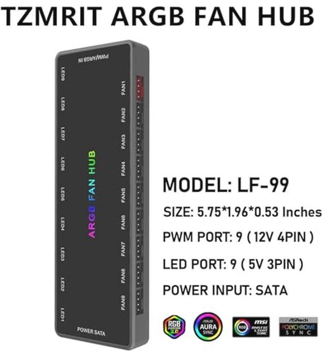 Argb Pwm Fan Hub 2-In-1 Met 18 Poorten Voor Cpu-Fans ventilator controller - afbeelding 6