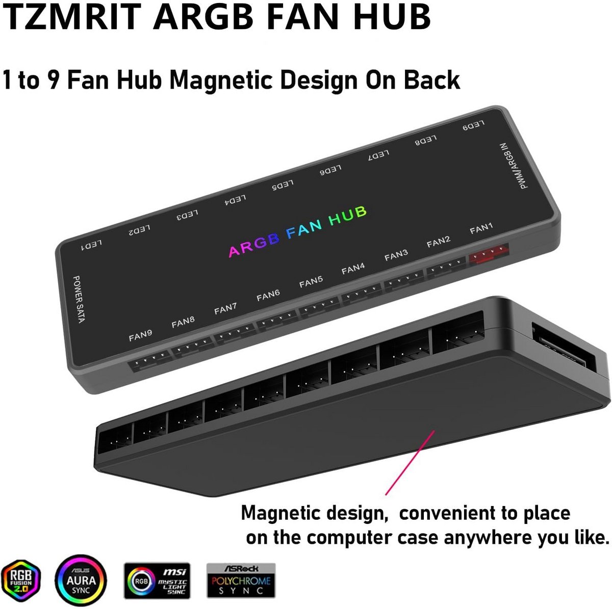 Argb Pwm Fan Hub 2-In-1 Met 18 Poorten Voor Cpu-Fans ventilator controller - afbeelding 2