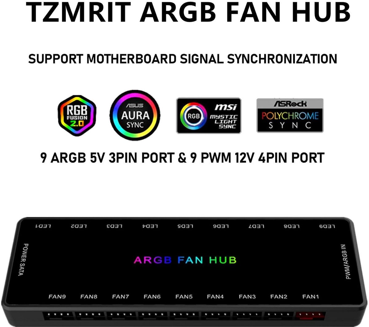 Argb Pwm Fan Hub 2-In-1 Met 18 Poorten Voor Cpu-Fans ventilator controller - afbeelding 5