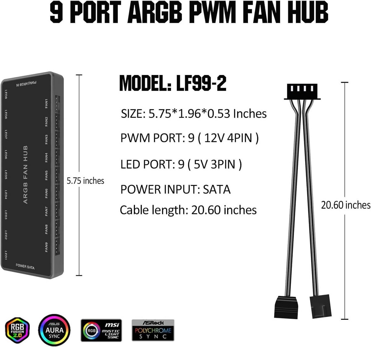 Argb Pwm Fan Hub 2-In-1 Met 18 Poorten Voor Cpu-Fans ventilator controller - afbeelding 7