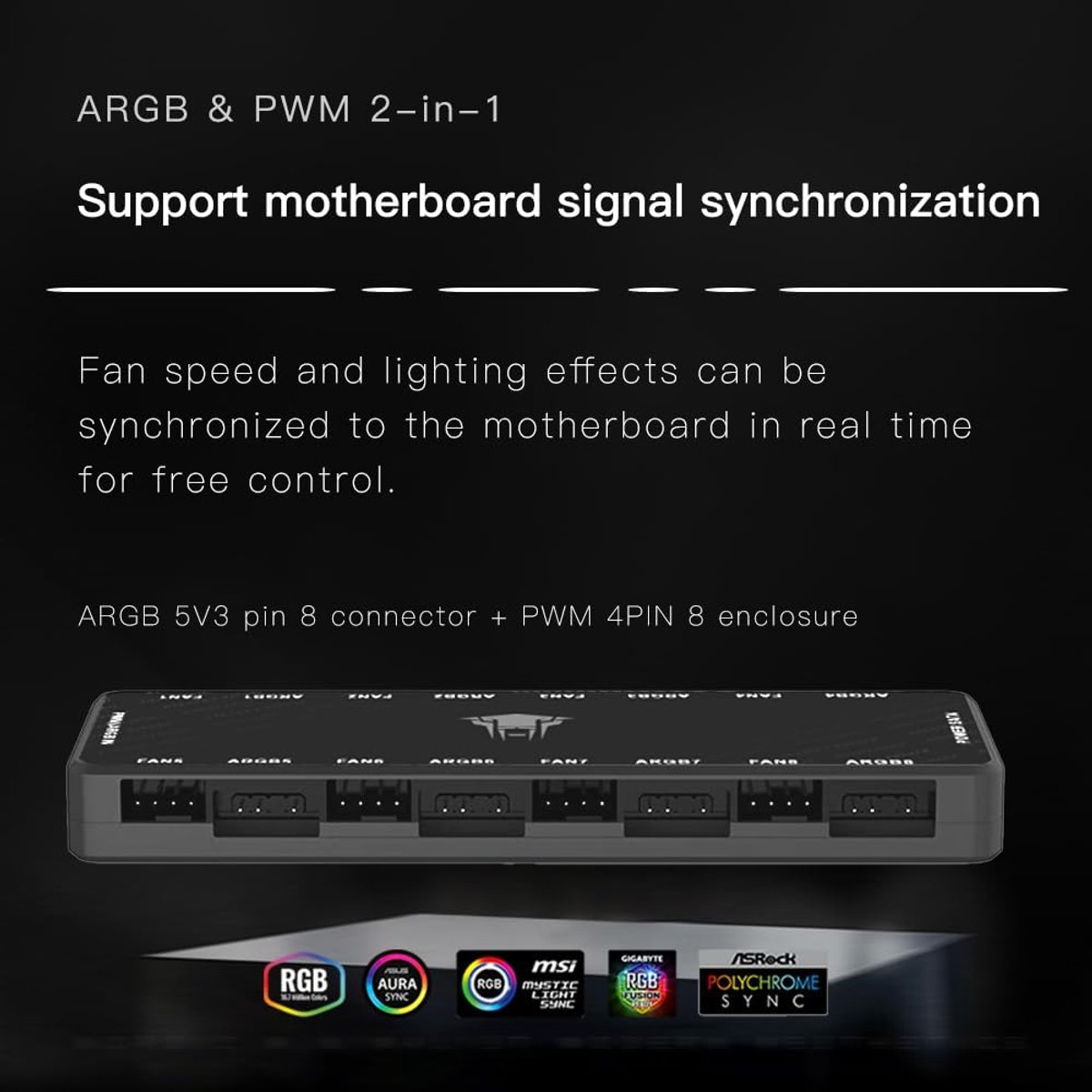 8-Port PWM en ARGB Fan Hub Controller met SATA-voeding - afbeelding 2