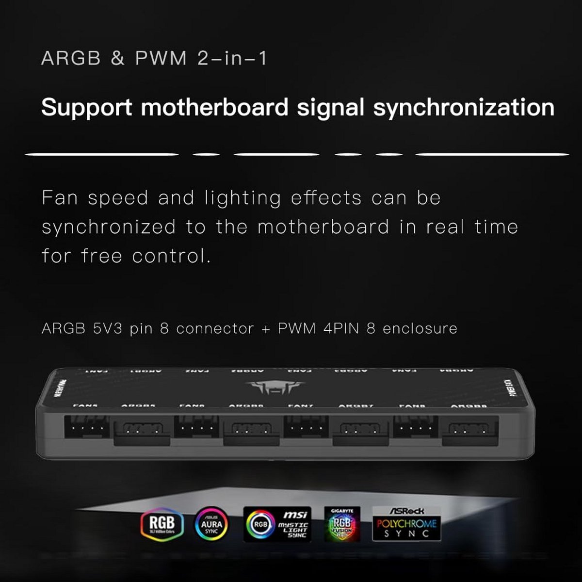 Argb Pwm Fan Hub Controller - Ondersteuning Voor 8 Fans Met 4-Pins En 3-Pins ventilator controller - afbeelding 5