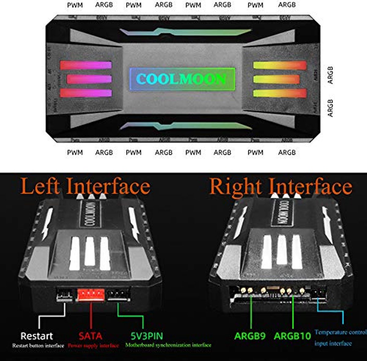 Pwm Fan Temperatuur Controller Met Afstandsbediening En Rgb Licht Adapter - 8 ventilator controller - afbeelding 6