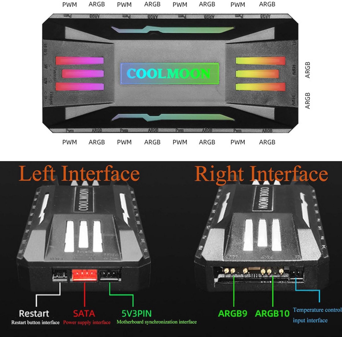 Pwm Fan Temperatuur Controller Met Afstandsbediening En Rgb Licht Adapter - 8 ventilator controller - afbeelding 7