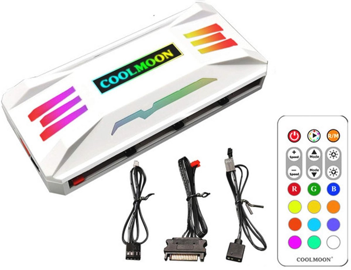 PWM Pwm Fan Temperatuur Controller Met Afstandsbediening En Rgb Licht Adapter - 8 Poorten Fan Speed Controller En 10 A-Rgb Poorten Met Magneet