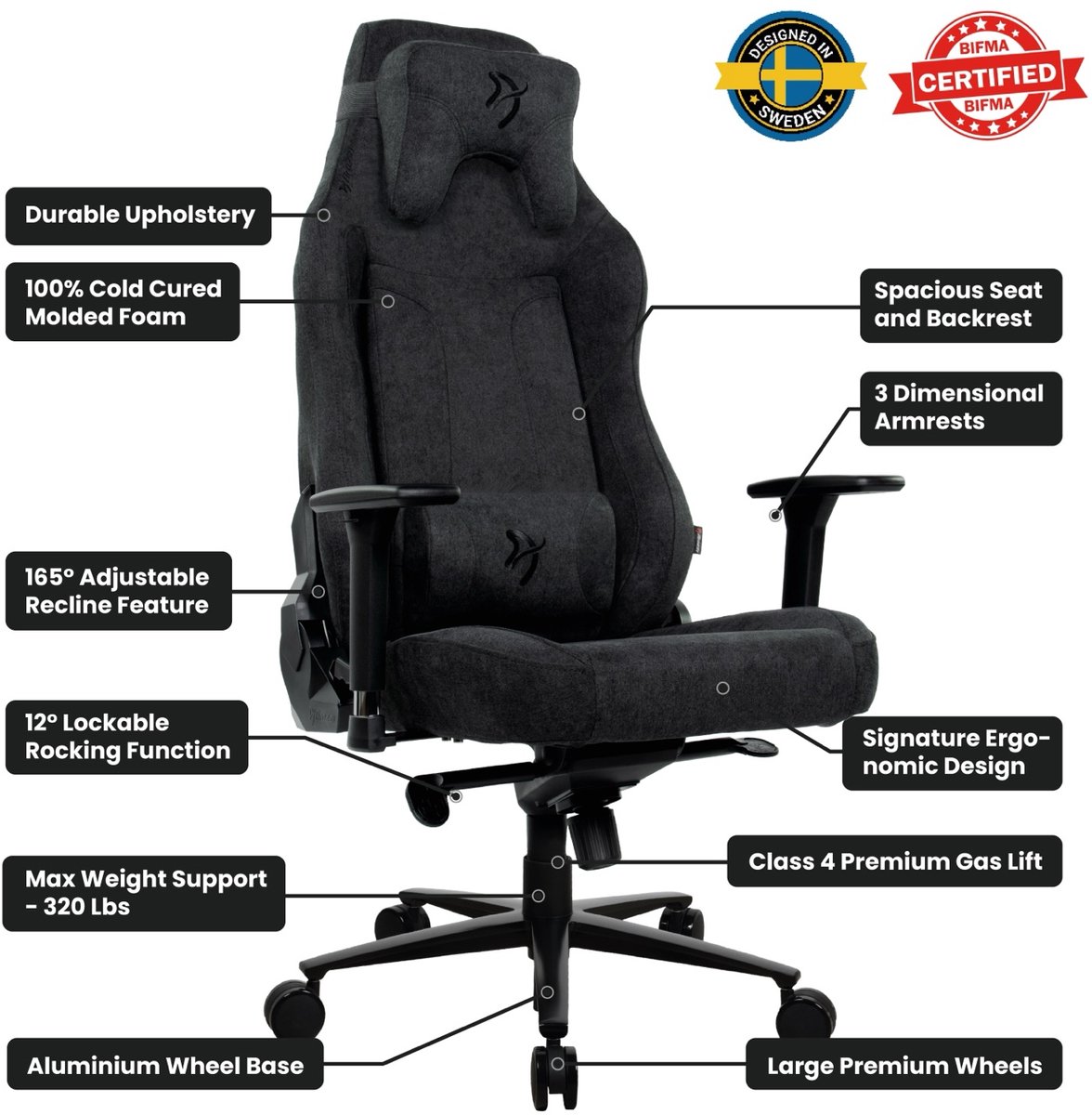 Arozzi vernazza xl gamingstoel soft f 4 orig - Arozzi Vernazza Xl tot 170 kg Gamingstoel (stof)