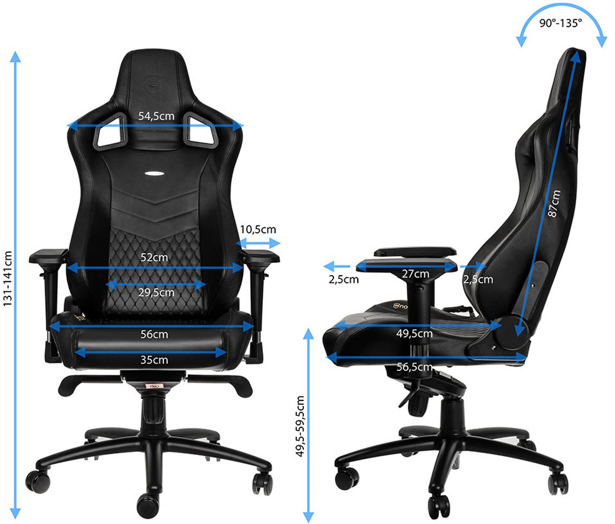 Noblechairs epic real leather zwart 5 orig - Noblechairs Epic Real tot 120 kg Gamingstoel (echt leer, zwart)