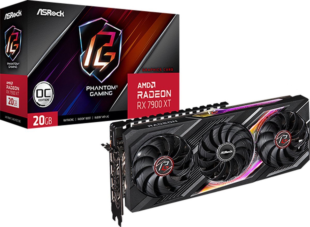 ASRock Asrock Amd Radeon Rx 7900 Xt Phantom Gaming 20Gb Oc - Videokaart - 20Gb - Gddr7 - Pcie 4.0 - 1X Hdmi 2.1B - 3X Displayport 2.1A