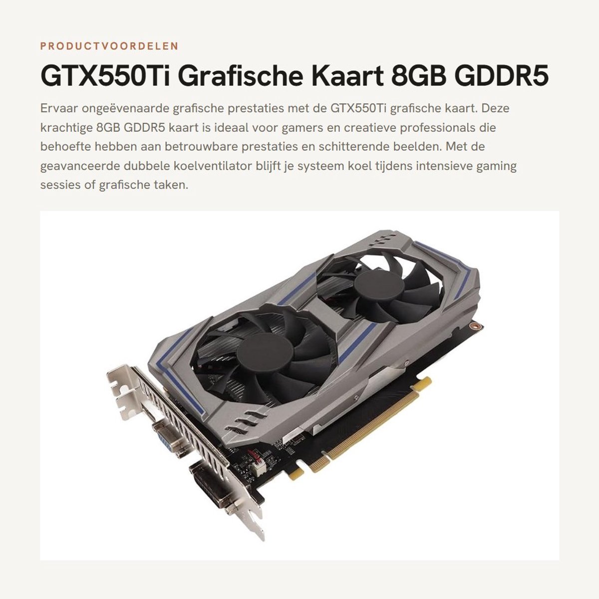 Dailygoods Dailygoods - Gtx550Ti Grafische Kaart - 8Gb Gddr5 - Dubbele Koelventilator - Desktop Pc - Gaming Grafische Kaart - Pci Express2.0 - 128Bit