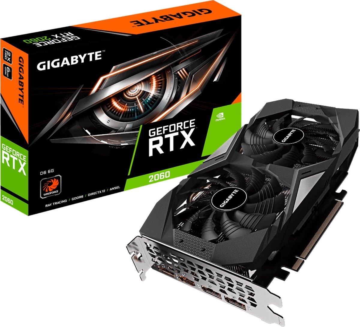 Gigabyte Gigabyte Gv-N2060D6-6Gd 2.0 Nvidia Geforce Rtx 2060, Pcie3.0, 6 Gb, Gddr6, 192 Bit
