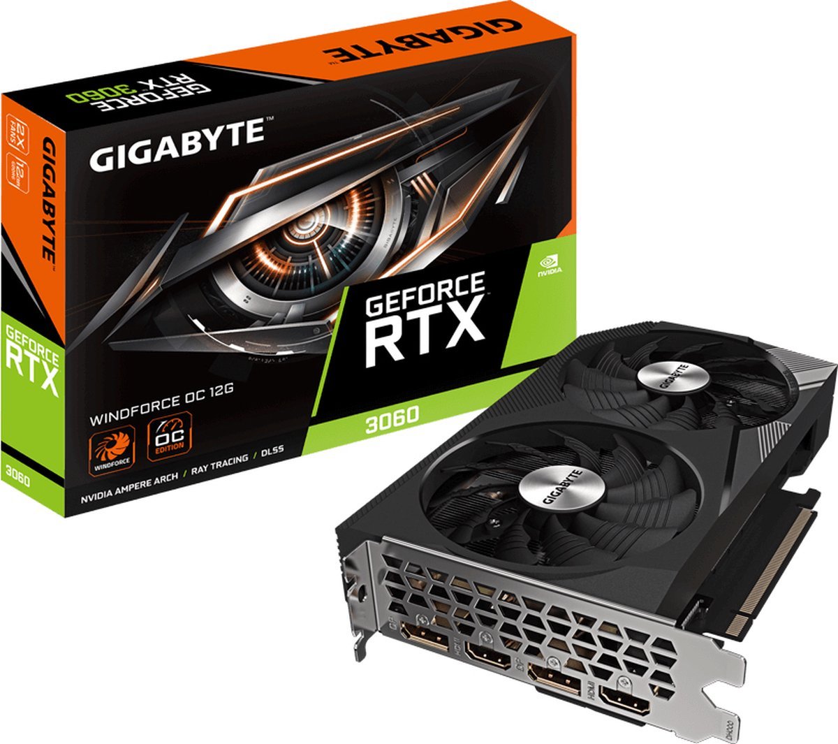 Gigabyte Gigabyte Nvidia Geforce Rtx 3060 Windforce Oc - Videokaart - 12Gb - Gddr6 - Pcie 4.0 - 2X Hdmi 2.1B - 2X Displayport 1.4