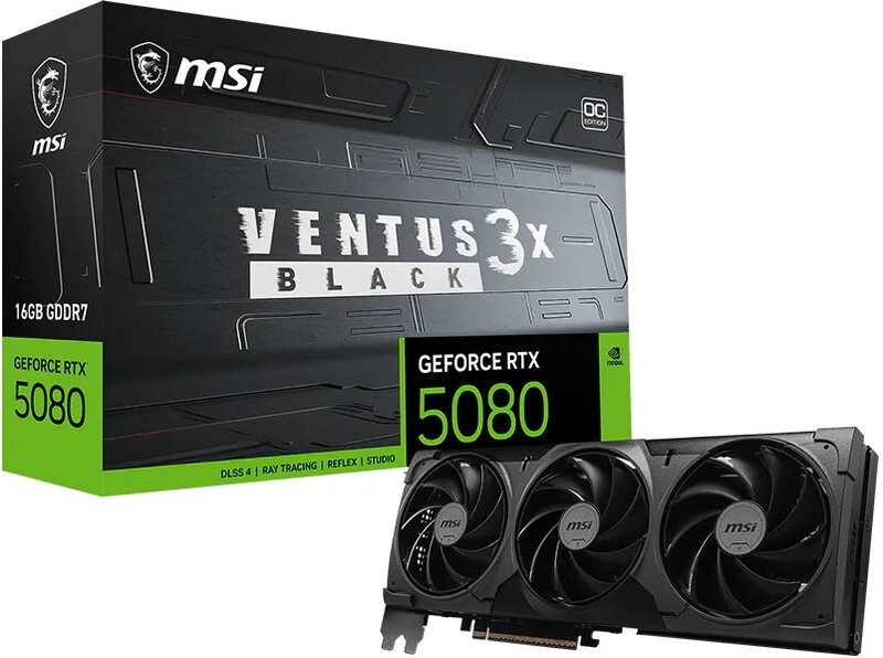Msi geforce rtx 5080 16g ventus bl 2 orig - MSI GeForce RTX 5080 Ventus 3X OC 16GB Videokaart (Black)
