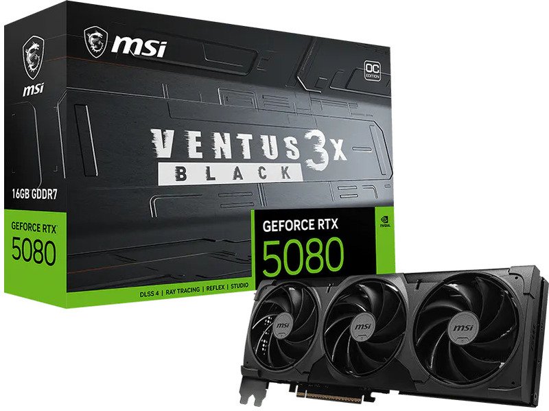 MSI MSI GeForce RTX 5080 16G VENTUS 3X OC BLACK grafische kaart