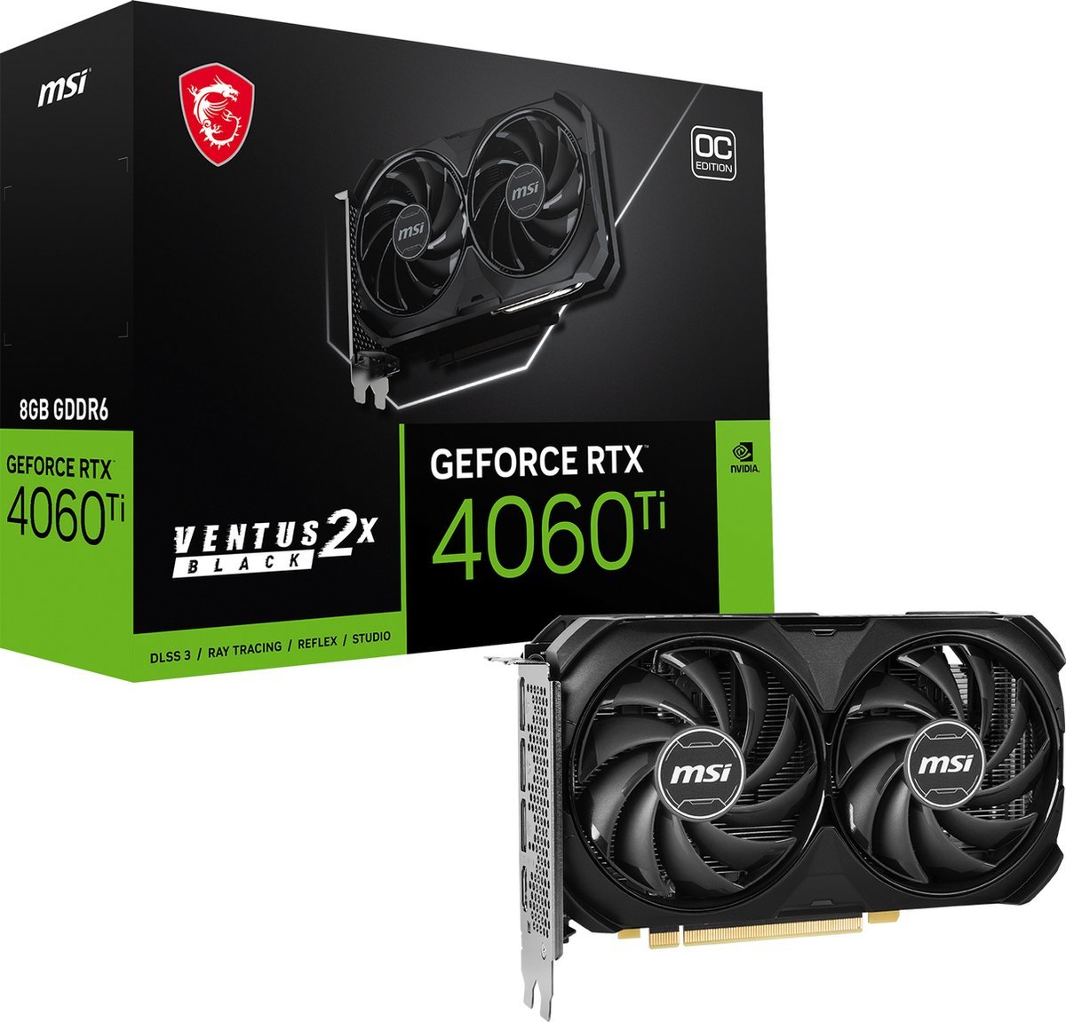 MSI Msi Nvidia Geforce Rtx 4060 Ti Ventus 2X Black 8G Oc - Videokaart - 8Gb - Gddr6 - Pcie 4.0 - 1X Hdmi 2.1A - 3X Displayport 1.4