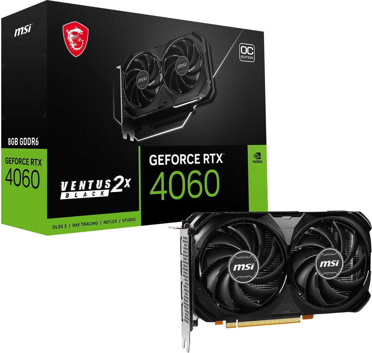 MSI Msi Nvidia Geforce Rtx 4060 Ventus 2X Black 8G Oc - Videokaart - 8Gb - Gddr6 - Pcie 4.0 - 1X Hdmi 2.1A - 3X Displayport 1.4A