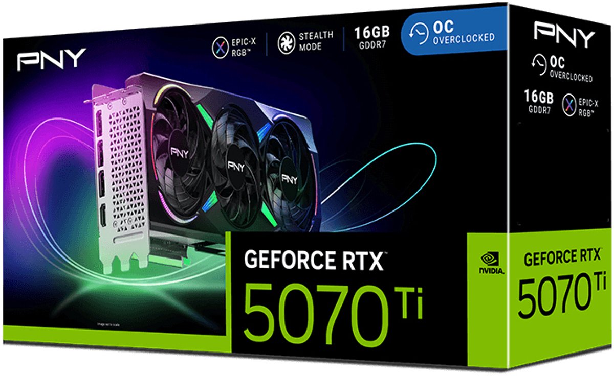 VGA PNY GeForce RTX 5070 Ti Epic-X RGB OC 16GB Videokaart (Black) - afbeelding 2
