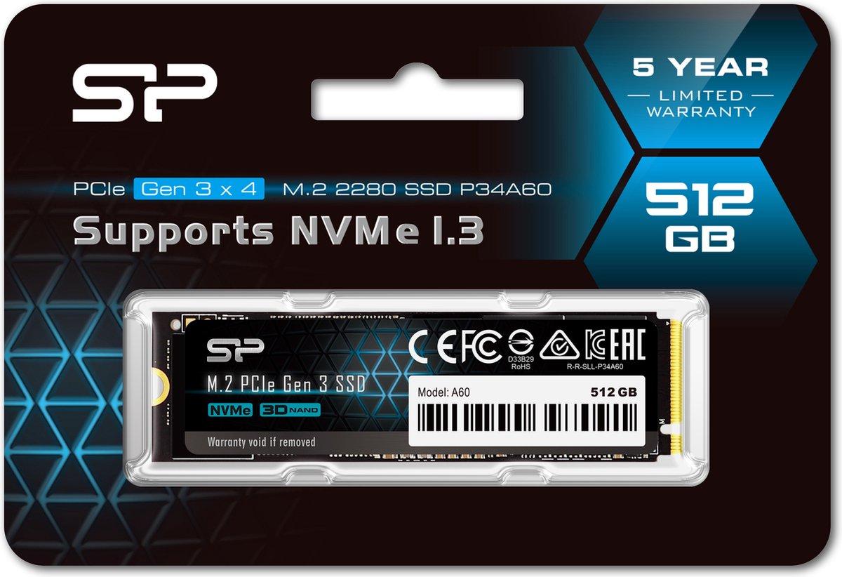Silicon Power - P34A60e Ssd - Pcie Gen3X4 - Nvme M.2 2280 - 512Gb opslag - afbeelding 4