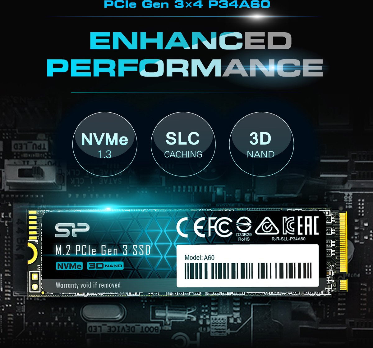 Silicon Power - P34A60e Ssd - Pcie Gen3X4 - Nvme M.2 2280 - 256Gb opslag - afbeelding 2