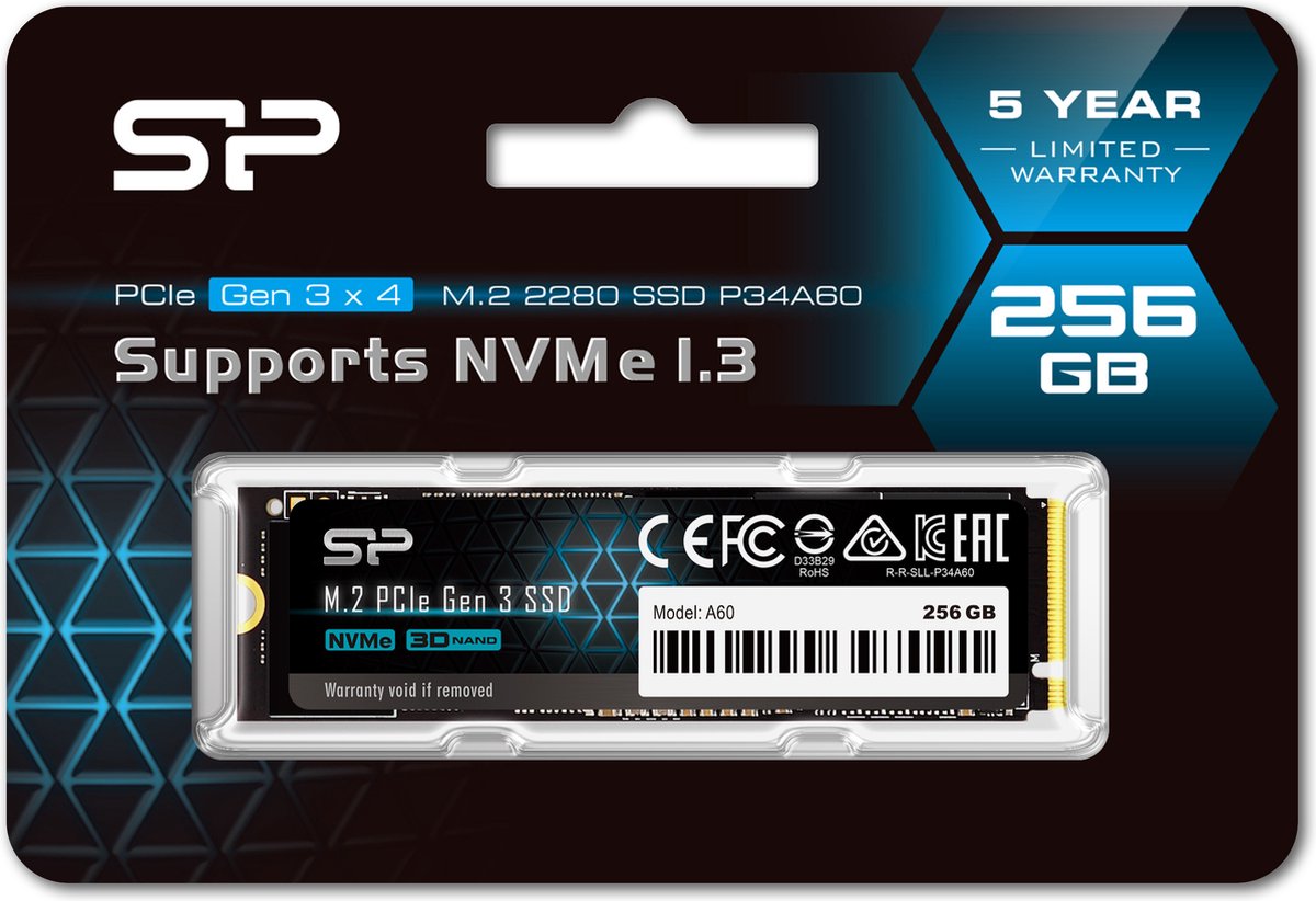 Silicon Power - P34A60e Ssd - Pcie Gen3X4 - Nvme M.2 2280 - 256Gb opslag - afbeelding 3