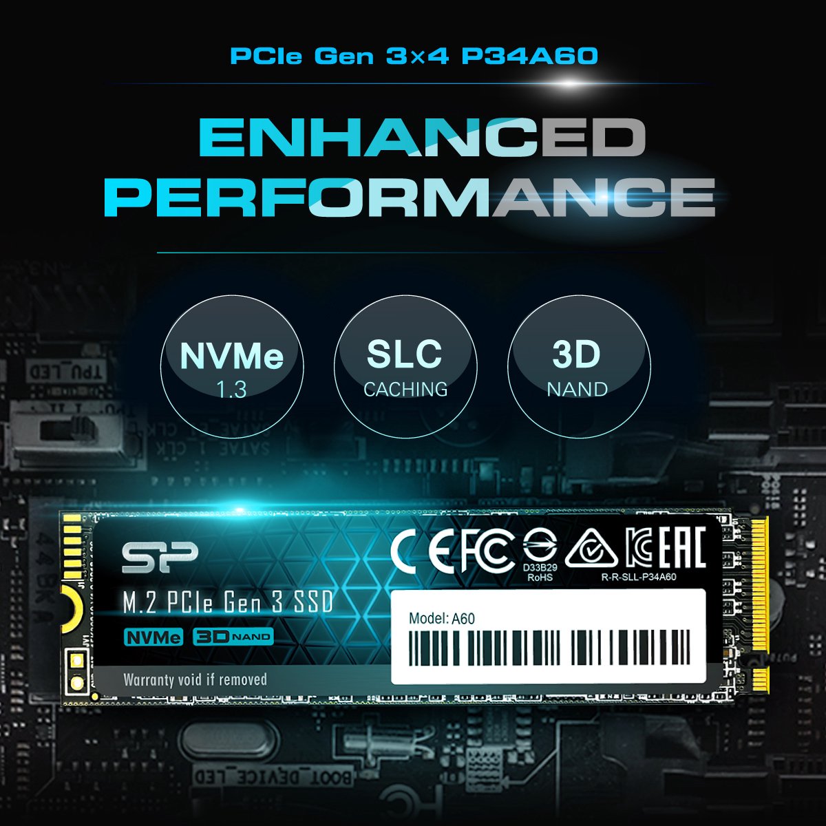Silicon Power - P34A60e Ssd - Pcie Gen3X4 - Nvme M.2 2280 - 2Tb opslag - afbeelding 3