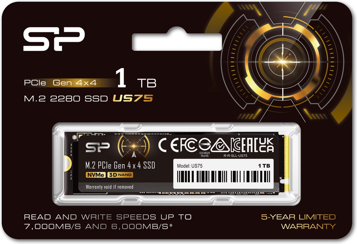 Silicon Power - Us75e Ssd - Pcie Gen4X4 - Nvme M.2 2280 - Ps5 Compatible - 1Tb opslag - afbeelding 6