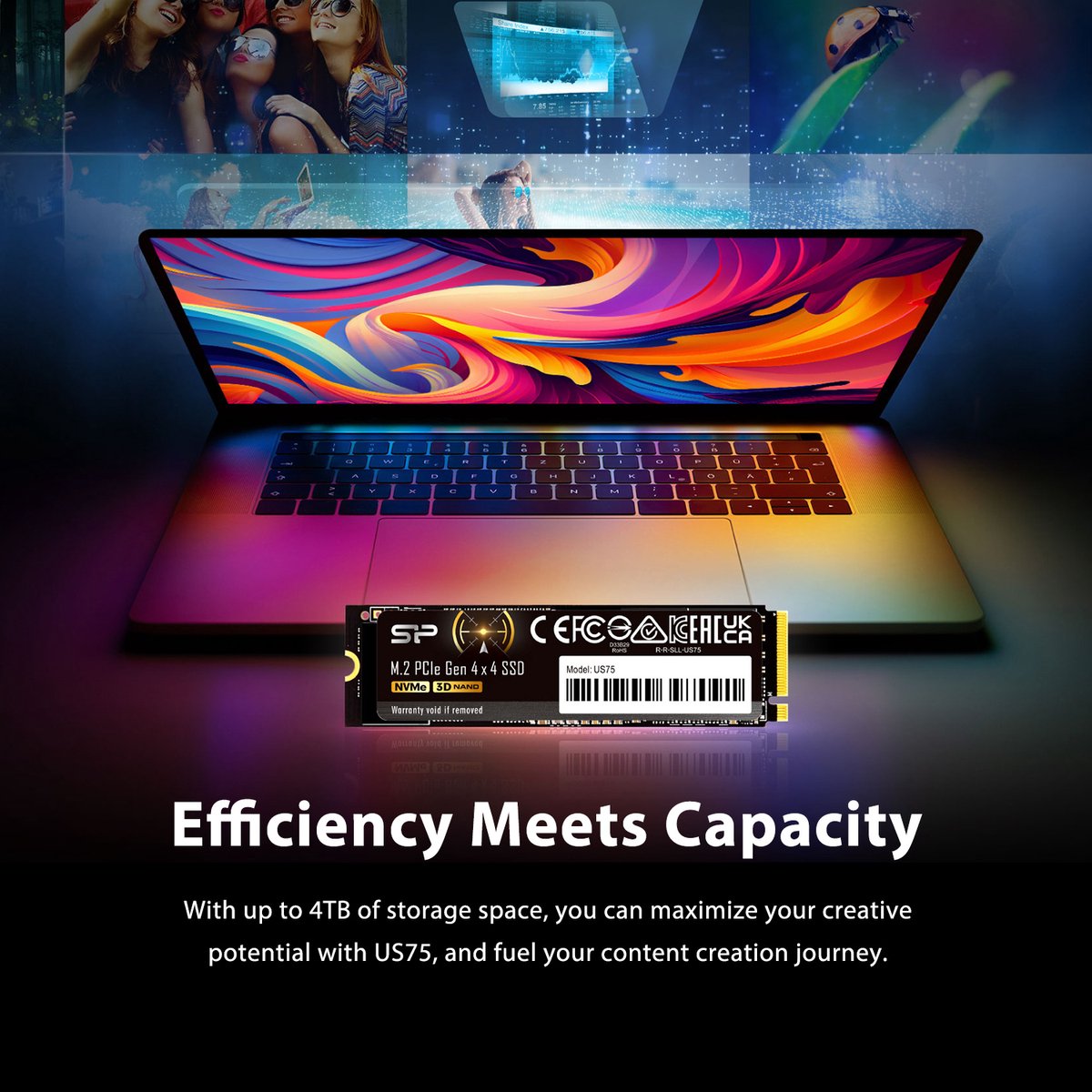 Silicon Power - Us75e Ssd - Pcie Gen4X4 - Nvme M.2 2280 - Ps5 Compatible - 1Tb opslag - afbeelding 8