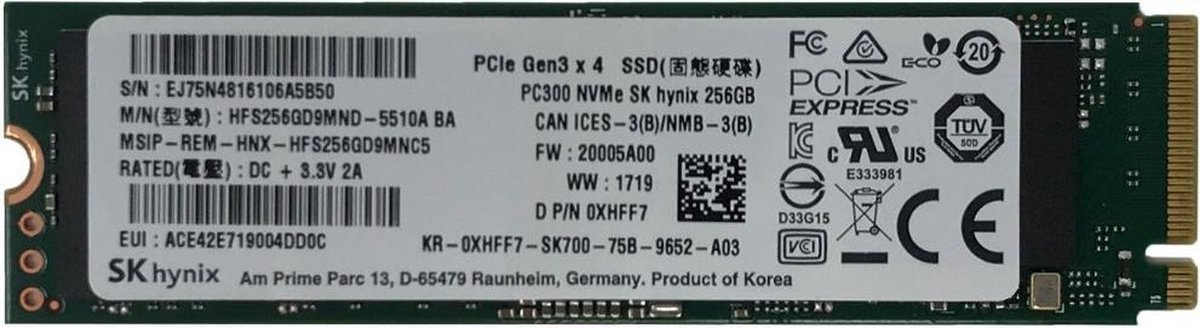 SKhynix Skhynix 256Gb Nvme M.2 Ssd Gen 3 X 4 Ssd