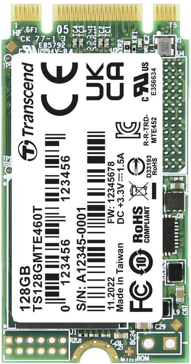 Transcend Transcend Mte460T 128 Gb Nvme/Pcie M.2 Ssd 2242 Harde Schijf Pcie Nvme 3.0 X2 Industrial Ts128Gmte460T