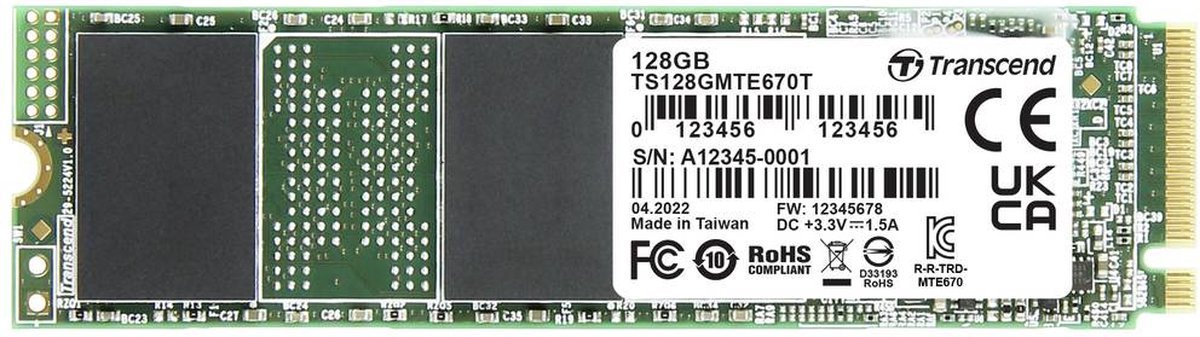 Transcend Transcend Mte670T – 128 Gb Nvme/Pcie M.2 Ssd 2280 – Pcie Nvme 3.0 X4 Industrial