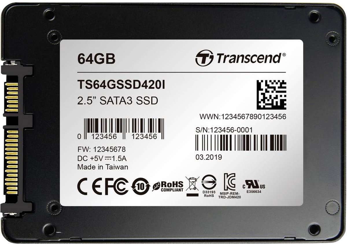 Transcend Ssd420I – 64 Gb Ssd Harde Schijf – 2.5 Inch – Sata 6 Gb/S Industrial opslag - afbeelding 3