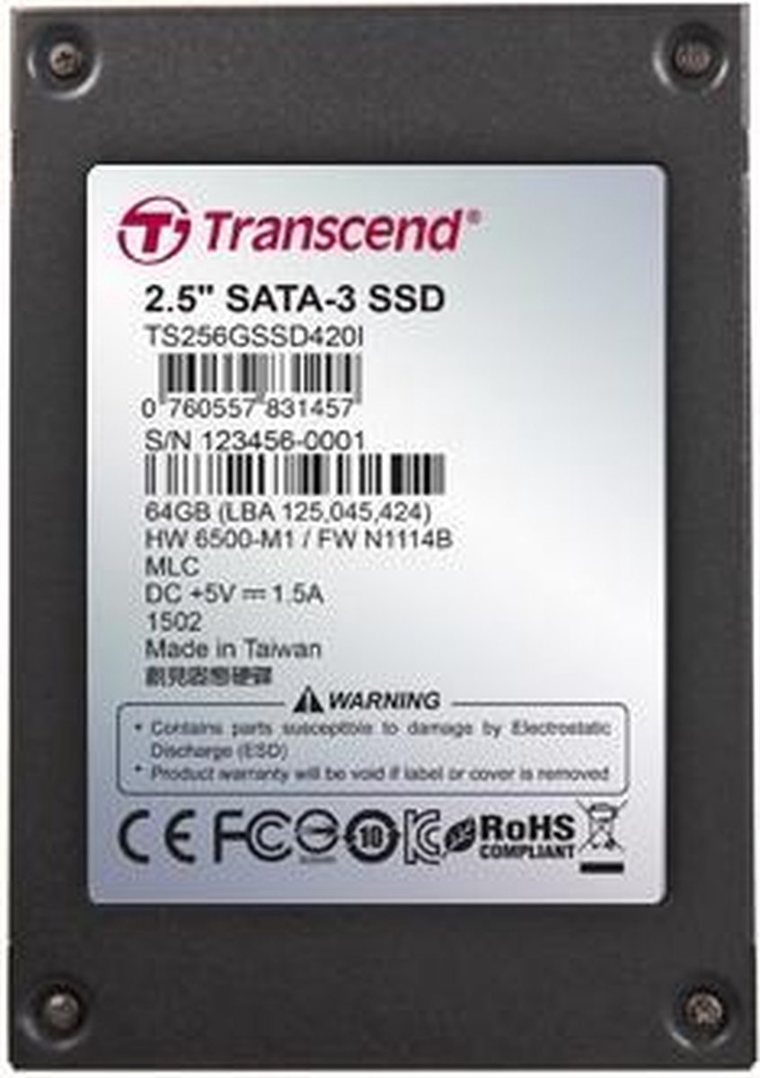 Transcend Transcend Ssd420I – 64 Gb Ssd Harde Schijf – 2.5 Inch – Sata 6 Gb/S Industrial Ts64Gssd420I