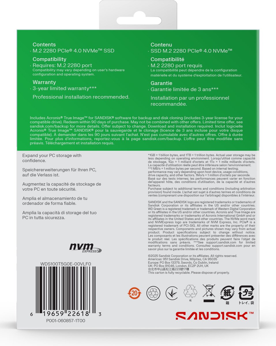 Wd Green Sn3000 1Tb - Ssd M.2 2280 - Pci Express 4.0 X4 - 1 Tb - Nvme - 3D opslag - afbeelding 2