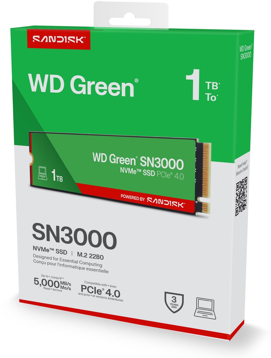 Wd Green Sn3000 1Tb - Ssd M.2 2280 - Pci Express 4.0 X4 - 1 Tb - Nvme - 3D opslag - afbeelding 3