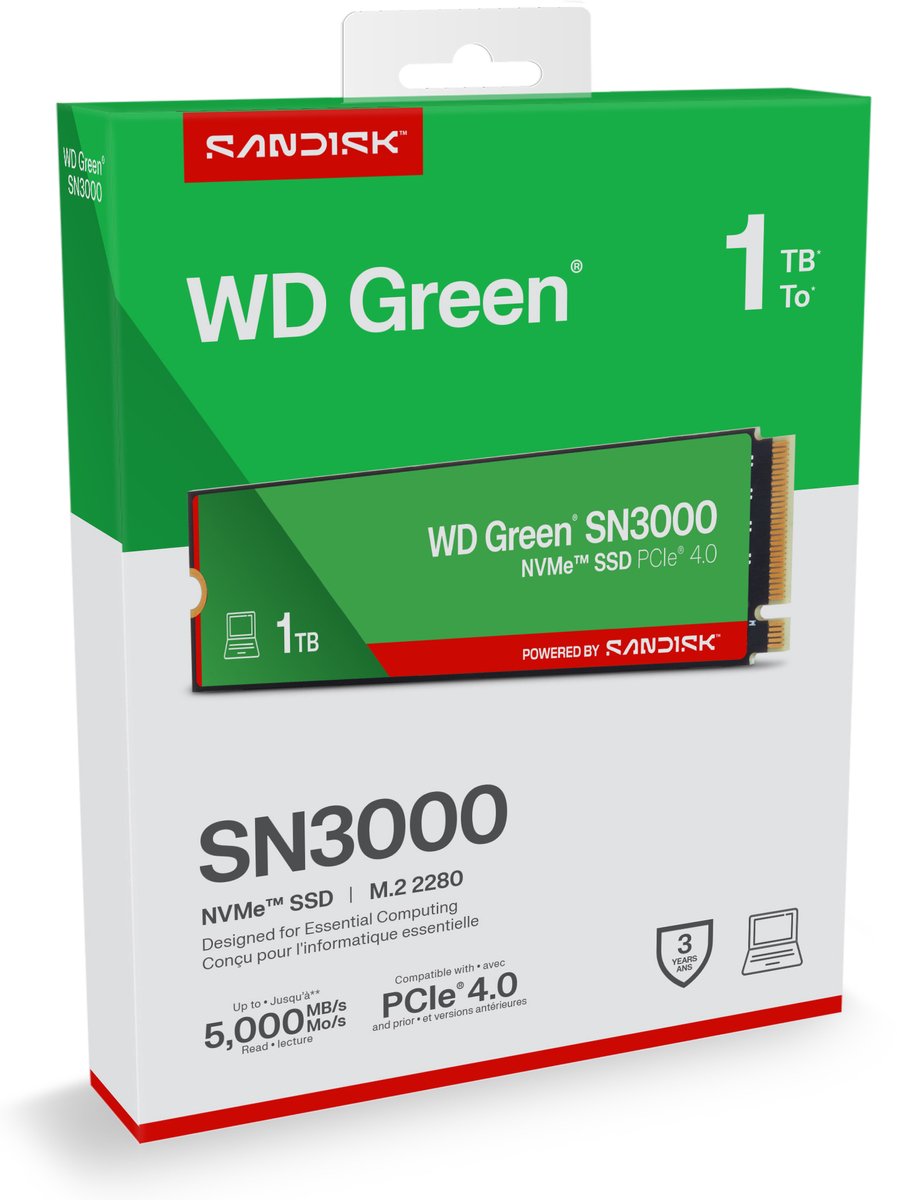 Wd Green Sn3000 1Tb - Ssd M.2 2280 - Pci Express 4.0 X4 - 1 Tb - Nvme - 3D opslag - afbeelding 6