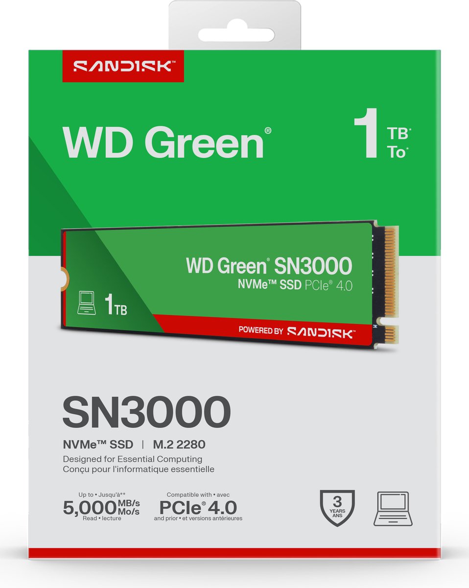 Wd Green Sn3000 1Tb - Ssd M.2 2280 - Pci Express 4.0 X4 - 1 Tb - Nvme - 3D opslag - afbeelding 7