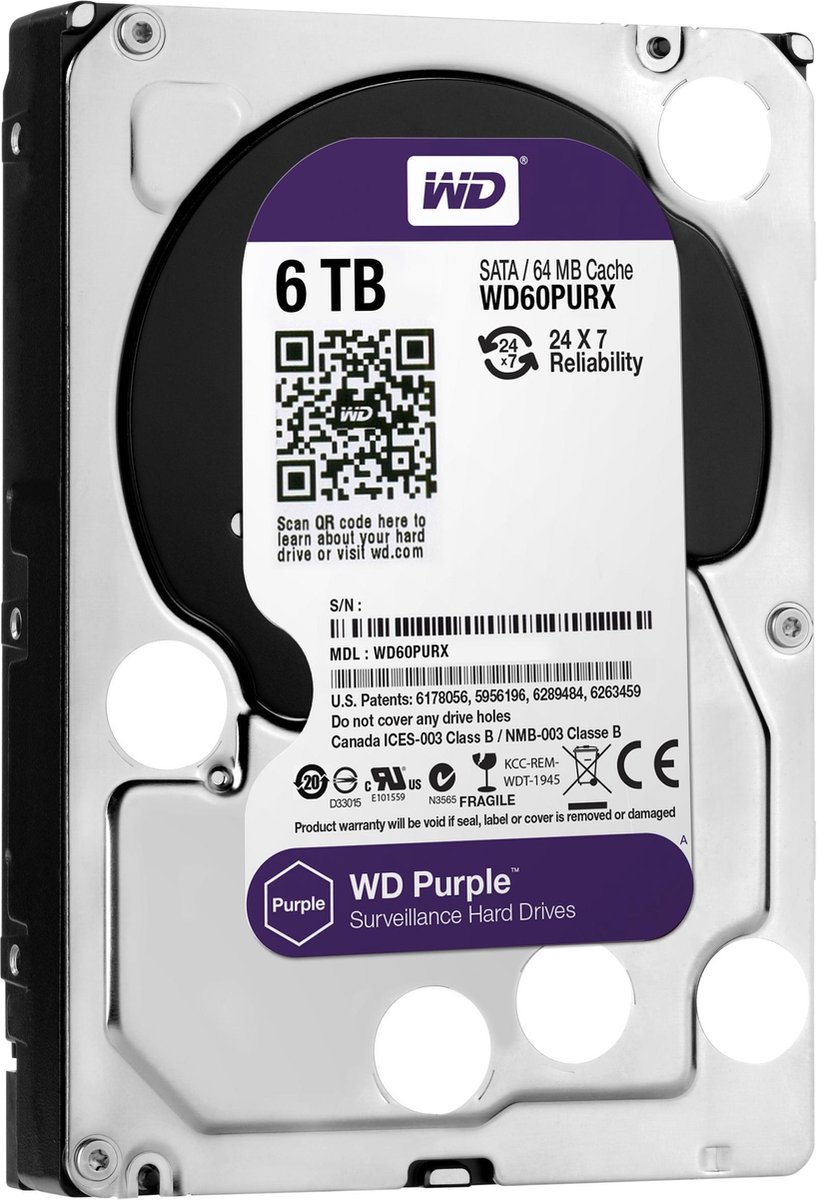 Wd purple interne harde schijf 6 3 orig - WD Purple 6TB Surveillance 3.5" SATA III 5400 RPM HDD with 64MB Cache