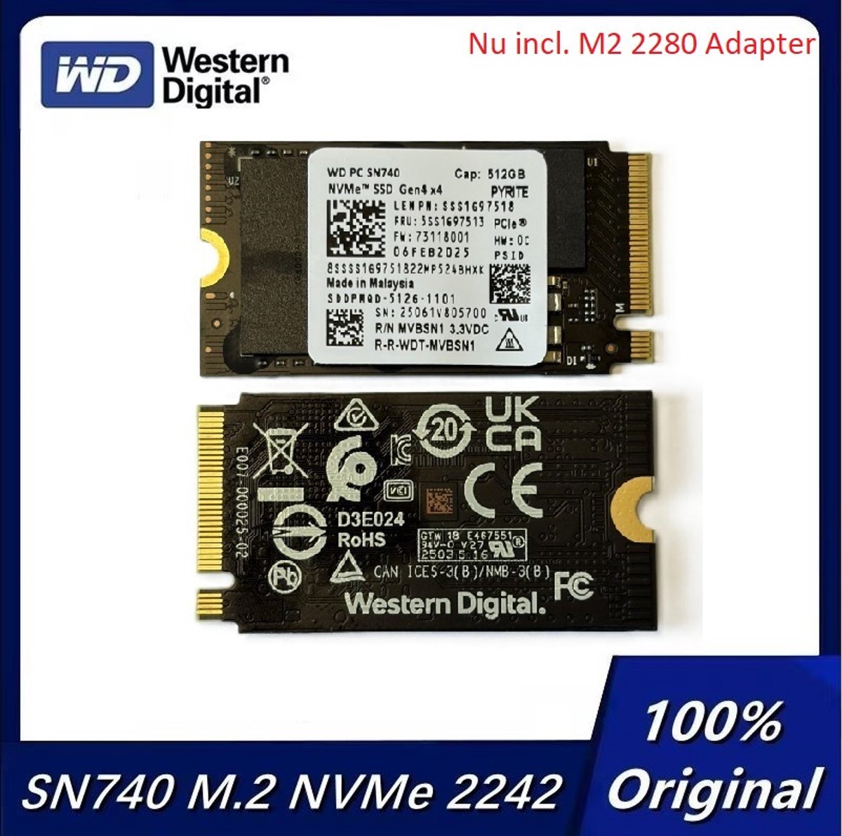 Western Digital Western Digital - 512.Gb - M.2 2242 - Nvme Ssd Met 2280 Converter - Wd Sn740