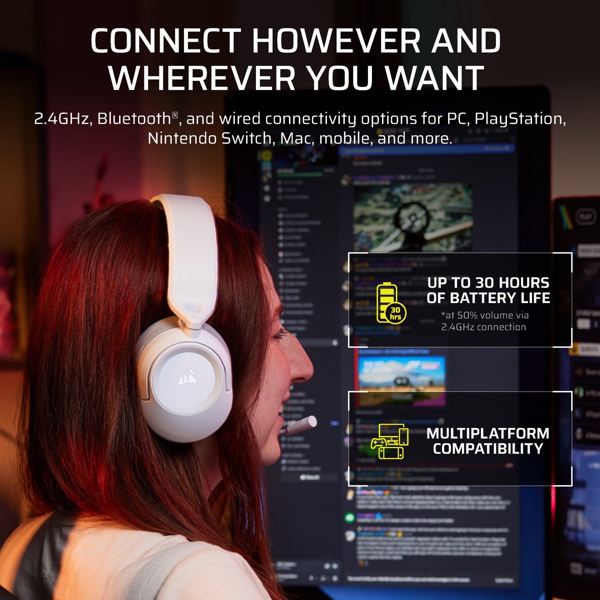 Corsair hs35 v3 draadloze headset play 10 orig - Corsair Hs35 V3 Headset (wit)