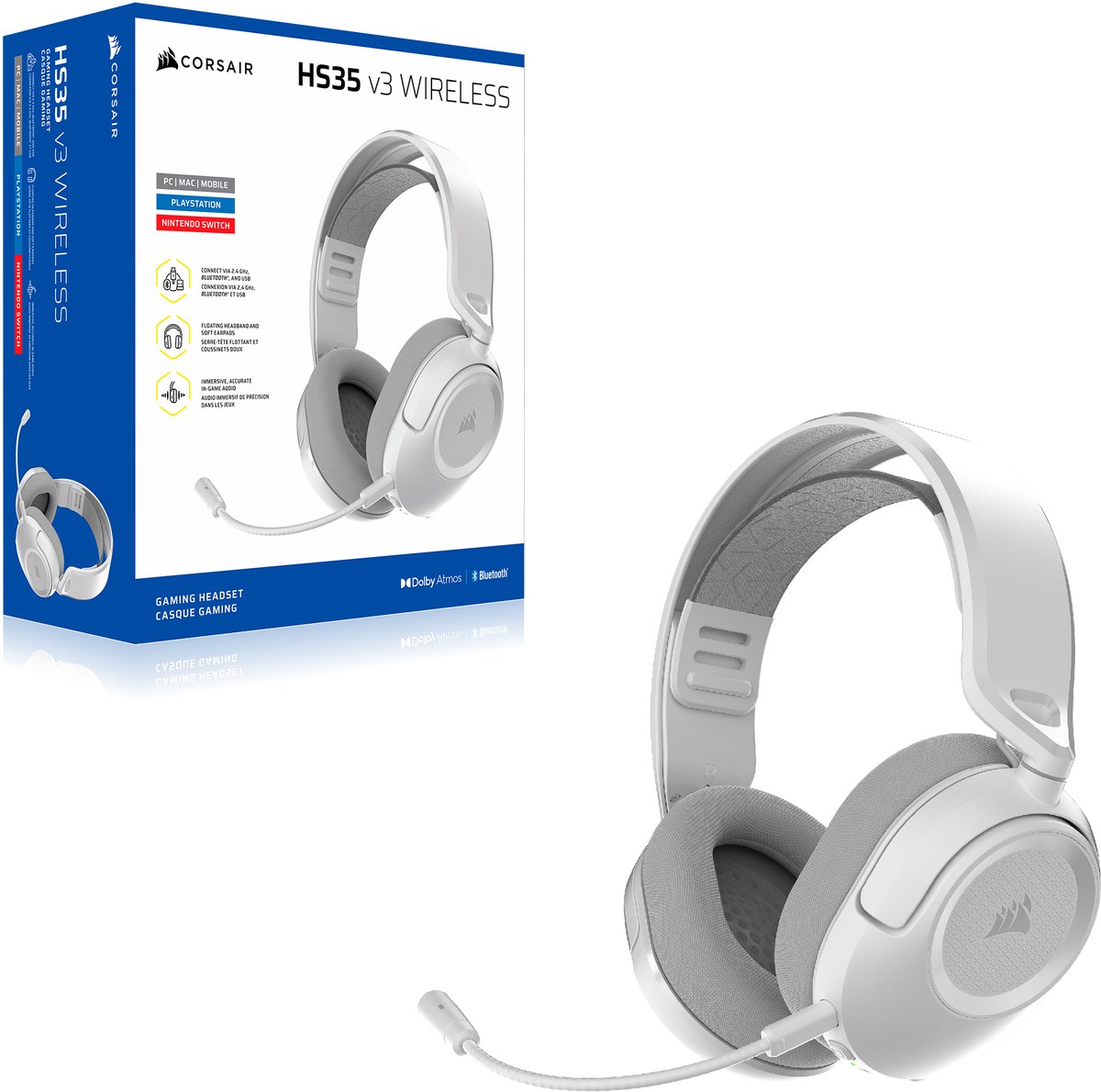 Corsair hs35 v3 draadloze headset play 3 orig - Corsair Hs35 V3 Headset (wit)