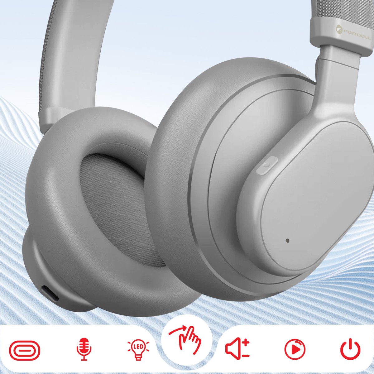 Forcell f audio touch beat draadloze k 8855638 8 orig - Forcell F-Audio Touch Beat Draadloze Over-Ear Headset (grijs)