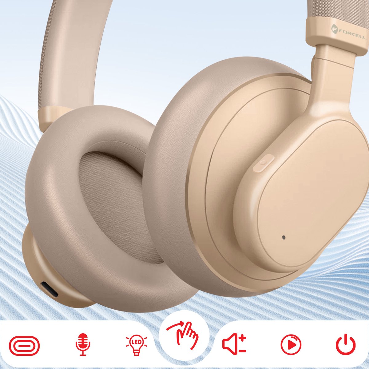 Forcell f audio touch beat draadloze k 8855639 7 orig - Forcell F-Audio Touch Beat Draadloze Over-Ear Headset (bruin)