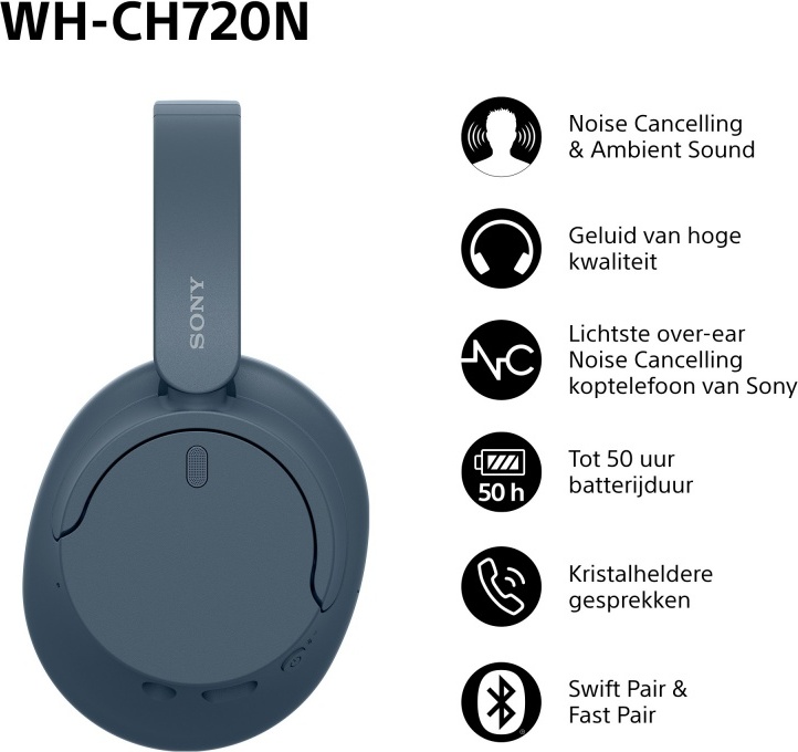 Sony wh ch720n draadloze over ear k 774481 4 orig - Sony WH-CH720N Draadloos Blauw