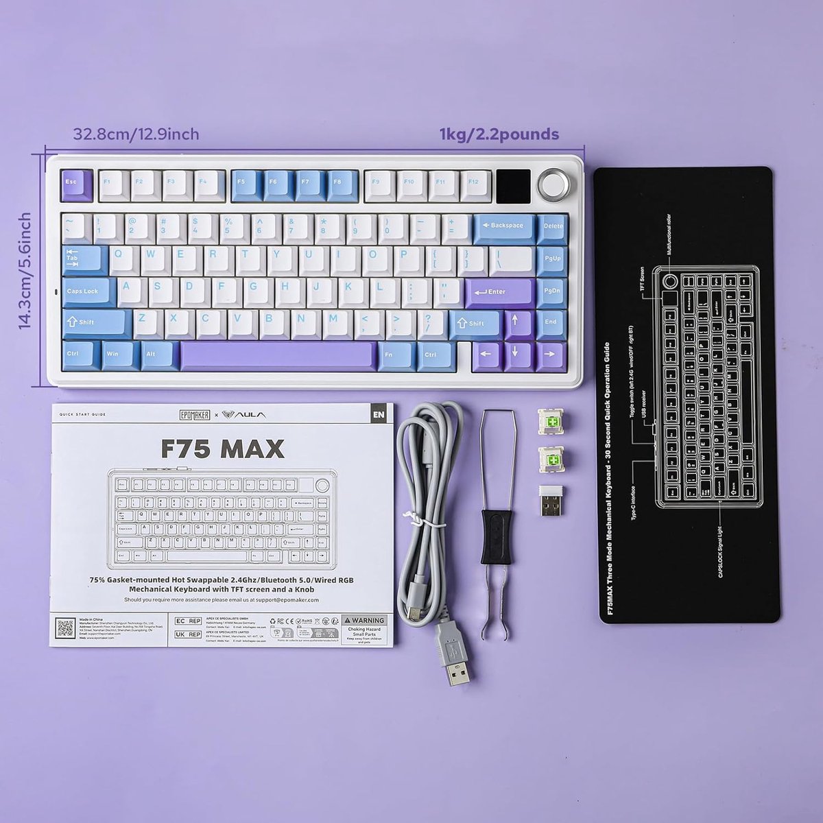 Epomaker x aula f75 max wit blauw 5 orig - EPOMAKER X Aula F75 Max Toetsenbord (wit)