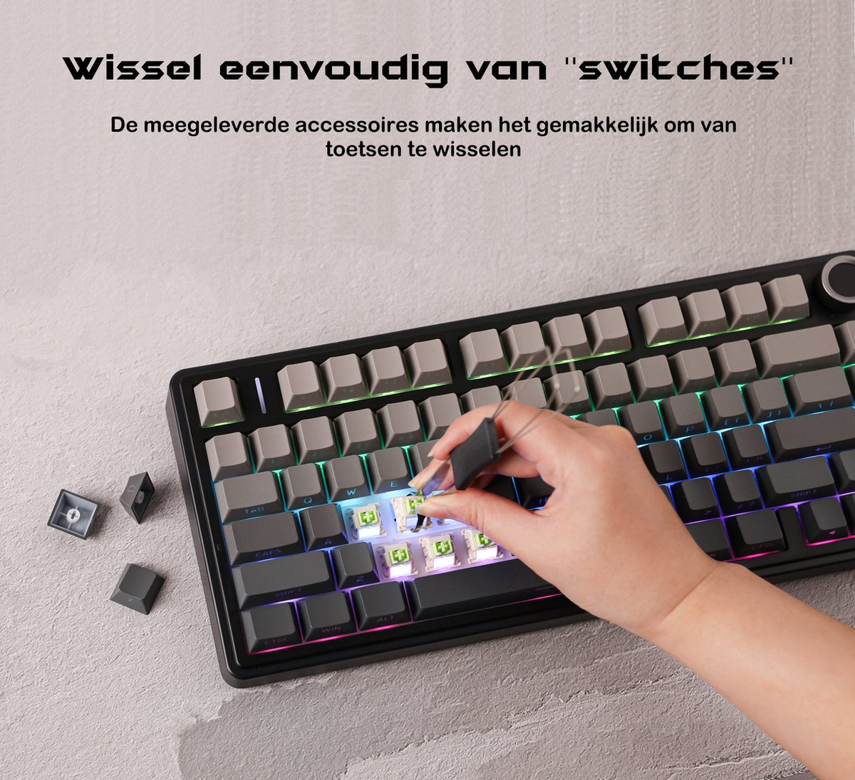 Epomaker x aula f75 zwart grijs mechani 3 orig - EPOMAKER X Aula F75 Toetsenbord (zwart)