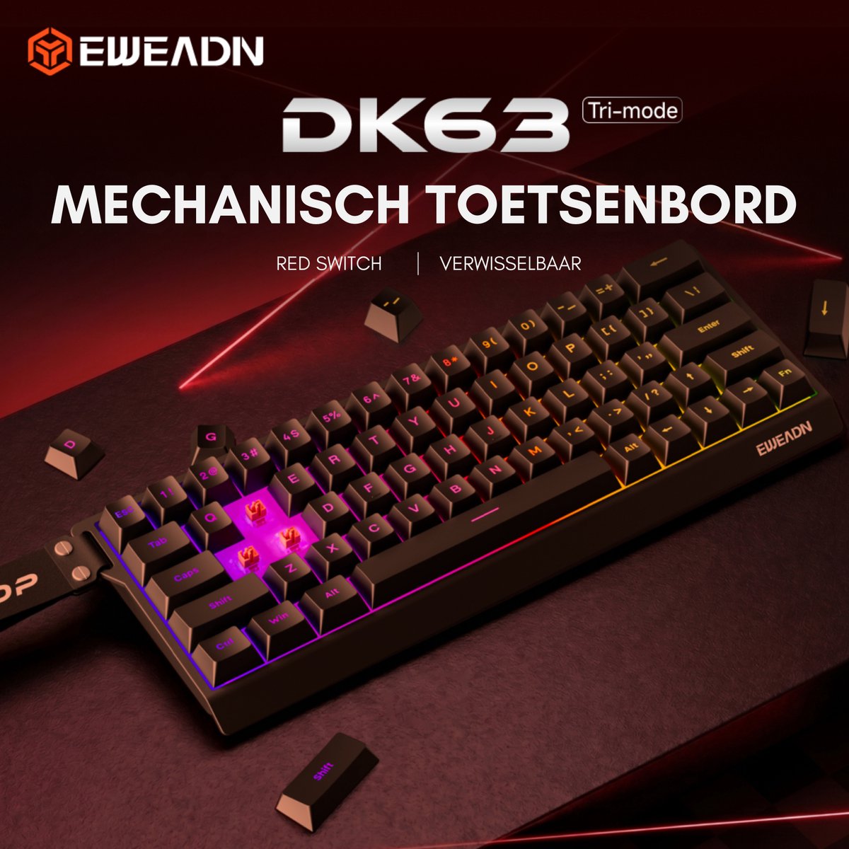 Eweadn dk63 draadloos bedraad mechani 6529130 4 orig - EWEADN Dk63 Draadloos Bedraad Mechanisch Gaming Toetsenbord (zwart)