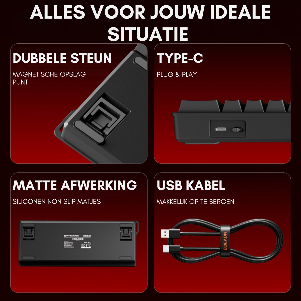 Eweadn dk63 draadloos bedraad mechani 6529130 6 orig - EWEADN Dk63 Draadloos Bedraad Mechanisch Gaming Toetsenbord (zwart)