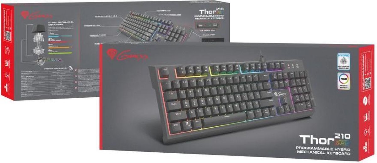 Genesis thor 210 keyboard met hybride 4 orig - Genesis Thor 210 RGB Gaming Keyboard Met Hybride Toetsenbord (zwart)